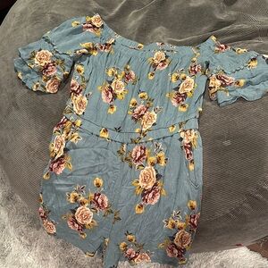 Xhilaration Floral Off-Shoulder Jumpsuit - Blue and Yellow